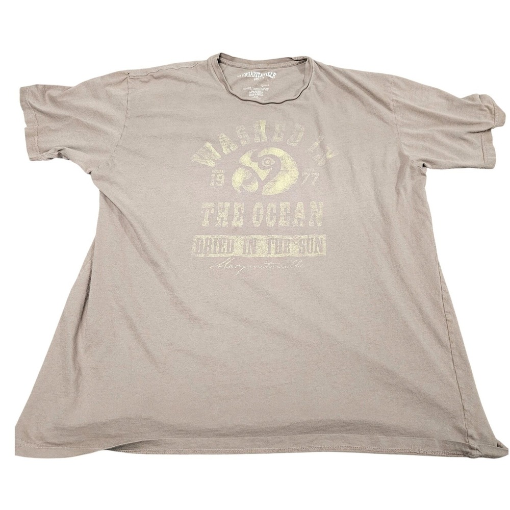 Margaritaville Tshirt Mens XL Tan Washed In The Ocean Beach Resort Summer Tee